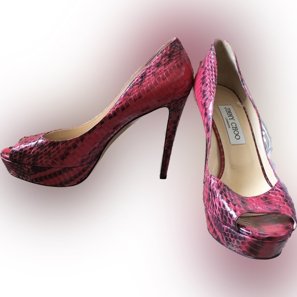 Jimmy Choo Red Snakeskin Leather Pumps Sz. 40 US 9 NEW! - Picture 2 of 9